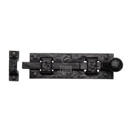 The Tudor Door Bolt Straight 4" Black Iron