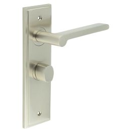 Fitzrovia Door Handle Bathroom Backplate Satin Nickel & Turn & Release - By Frelan Hardware - BUR-15SN-453SN-81SN
