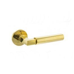 Tupai Exclusivo 5S Line Covas Lever Door Handle on 5mm Slimline Round Rose - Raw Brass