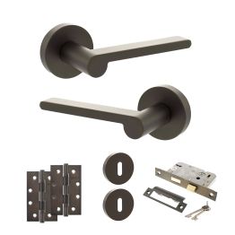 Senza Pari Darrio Door Handle Pack (3 Lever Lock Set - 3" CE Sashlock, 4" Slim Knuckle Hinges x2) - Urban Dark Bronze