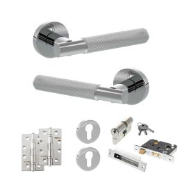 Senza Pari Rosarno Door Handle Pack (Euro Lock Set - 3" CE Sashlock, 4" Slim Knuckle Hinges x2) - Polished Chrome