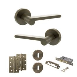 Senza Pari Darrio Door Handle Pack (3 Lever Lock Set - 2.5" CE Sashlock, 4" Slim Knuckle Hinges x2) - Antique Brass