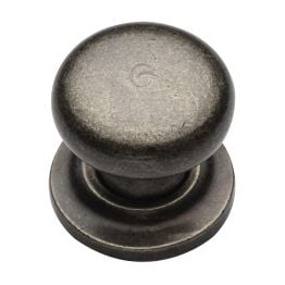 Rustic Pewter Cabinet Knob Round Design on Plate 38mm