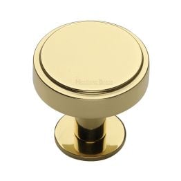 Heritage Brass Cabinet Knob Stepped Disc Design with Rose 38mm Polished Brass finish
