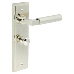 Westminster Door Handle Bathroom Backplate Polished Nickel & Turn & Release - By Frelan Hardware - BUR-30PN-453PN-80PN