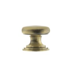 Old English Lincoln Solid Brass Victorian Cabinet Knob 32mm on Concealed Fix - Antique Brass