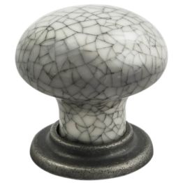 Porcelain Mushroom Pattern Knob 35mm - Antique Steel Midnight Blue Crackle Glaze