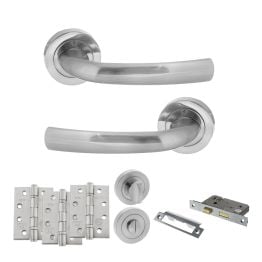 STATUS Nevada Door Handle Pack (Bathroom Set - 2.5" CE Bathroom Lock, 4" Fire Rated Hinges x3) - Satin Chrome