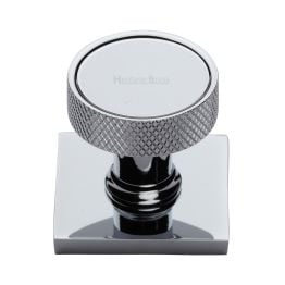 Heritage Brass Cabinet Knob Florence Knurled Design with Square Backplate 32mm Polished Chrome finish