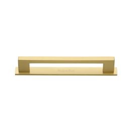 Heritage Brass Cabinet Pull Metro Design with Plate 96mm CTC Satin Brass Finish