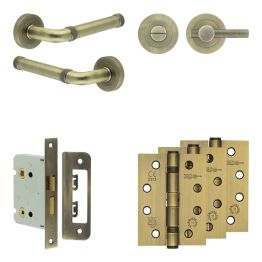 Complete Midtown Door Handle Pack - Bathroom - Antique Brass - By Frelan Hardware - JE-G6A1-AB
