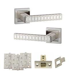 Senza Pari Bianca Door Handle Pack (Latch Set - 3" CE Latch, 4" Fire Rated Hinges x3) - Satin Nickel