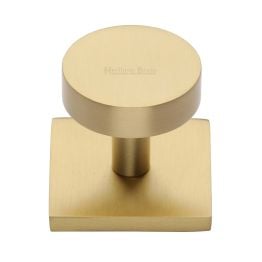 Heritage Brass Cabinet Knob Disc Design with Square Backplate 32mm Satin Brass finish