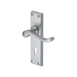 Heritage Brass Door Handle Lever Lock Bedford Design Satin Chrome finish
