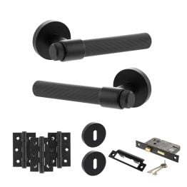Senza Pari Fasana Door Handle Pack (3 Lever Lock Set - 2.5" CE Sashlock, 3" Fire Rated Hinges x3) - Matt Black