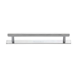Heritage Brass Cabinet Pull Knurled Design with Plate 160mm CTC Satin Chrome Finish
