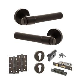 Senza Pari Andretta Door Handle Pack (Euro Lock Set - 2.5" CE Sashlock, 4" Slim Knuckle Hinges x2) - Urban Dark Bronze