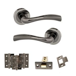 STATUS Texas Door Handle Pack (Latch Set - 2.5" CE Latch, 3" Fire Rated Hinges x3) - Black Nickel