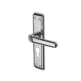 Heritage Brass Door Handle for Euro Profile Plate Deco Design Polished Chrome finish