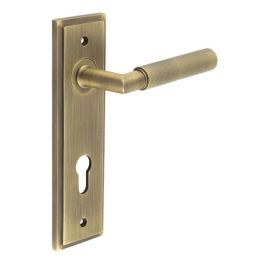 Piccadilly Door Handle Din Euro Backplate Antique Brass - By Frelan Hardware - BUR40KIT12