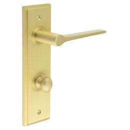 Knightsbridge Door Handle Din Bathroom Backplate Satin Brass & Turn & Release - By Frelan Hardware - BUR-20SB-456SB-80SB