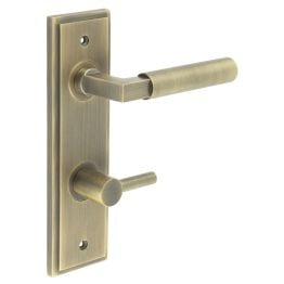 Westminster Door Handle Din Bathroom Backplate Antique Brass & Turn & Release - By Frelan Hardware - BUR-30AB-456AB-82AB