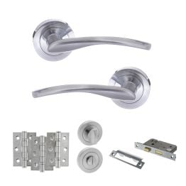 STATUS Arizona Door Handle Pack (Bathroom Set - 2.5" CE Bathroom Lock, 3" Fire Rated Hinges x3) - Satin Chrome