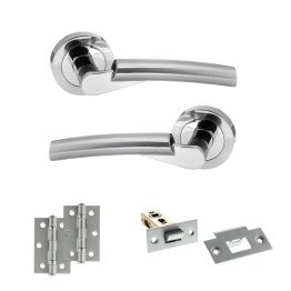 STATUS Florida Door Handle Pack (Latch Set - 2.5" Latch, 3" Hinges x2) - Satin Chrome/Polished Chrome