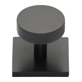 Heritage Brass Cabinet Knob Disc Knurled Design with Square Backplate 32mm Matt Bronze finish
