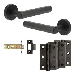 Complete Hex Door Handle Pack - Internal Doors - Black - By Frelan Hardware - JE-C4B-MB