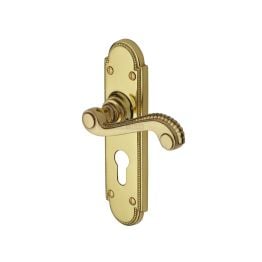 Heritage Brass Door Handle for Euro Profile Plate Adam Design Polished Brass finish