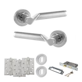 STATUS Hawaii Door Handle Pack (3 Lever Lock Set - 3" CE Sashlock, 4" Fire Rated Hinges x3) - Satin Chrome/Polished Chrome