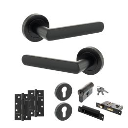 STATUS Carolina Door Handle Pack (Euro Lock Set - 2.5" CE Sashlock, 4" Slim Knuckle Hinges x2) - Matt Black