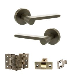 Senza Pari Darrio Door Handle Pack (Latch Set - 3" CE Latch, 3" Fire Rated Hinges x3) - Antique Brass