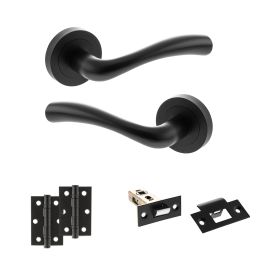 STATUS Texas Door Handle Pack (Latch Set - 2.5" Latch, 3" Hinges x2) - Matt Black
