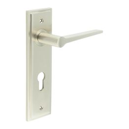 Knightbridge Door Handle Din Euro Backplate Satin Nickel - By Frelan Hardware - BUR20KIT324