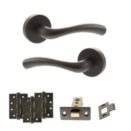 STATUS Texas Door Handle Pack (Latch Set - 3" CE Latch, 4" Fire Rated Hinges x3) - Urban Dark Bronze