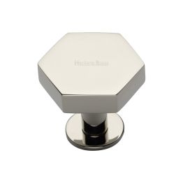 Heritage Brass Cabinet Knob Hexagon Design with Rose 32mm Polished Nickel finish