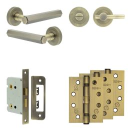 Complete Hex Door Handle Pack - Bathroom - Antique Brass - By Frelan Hardware - JE-C6A2-AB