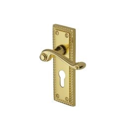 Heritage Brass Door Handle for Euro Profile Plate Georgian Design Polished Brass finish