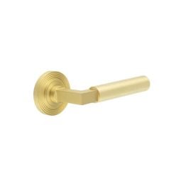 Westminster Door Handles Reeded Rose Satin Brass - By Frelan Hardware - BUR30KIT238