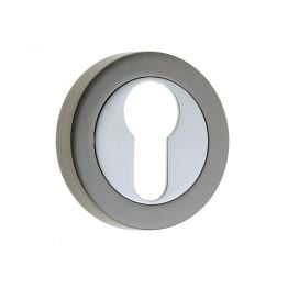 Jedo Dual Euro Profile Escutcheons on 50mm Round Rose Polished Chrome Polished Black Nickel - By Frelan Hardware - JV503EPCBN