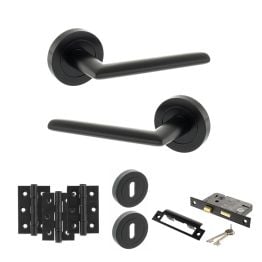 STATUS Alabama Door Handle Pack (3 Lever Lock Set - 3" CE Sashlock, 3" Fire Rated Hinges x3) - Matt Black