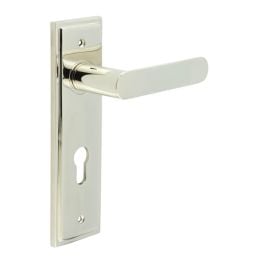 Kensington Door Handle Din Euro Backplate Polished Nickel - By Frelan Hardware - BUR25KIT168