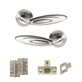 Senza Pari Elisse Door Handle Pack (Latch Set - 2.5" CE Latch, 4" Slim Knuckle Hinges x2) - Satin Nickel/Chrome Plate