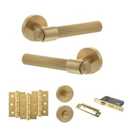 Senza Pari Andretta Door Handle Pack (Bathroom Set - 2.5" CE Bathroom Lock, 3" Fire Rated Hinges x3) - Satin Brass