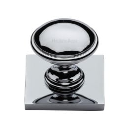 Heritage Brass Cabinet Knob Domed Design with Square Backplate 32mm Polished Chrome finish