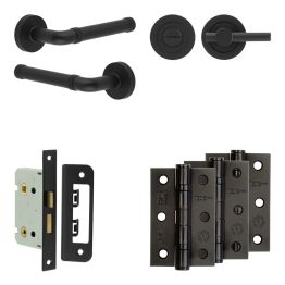 Complete Midtown Door Handle Pack - Bathroom - Black - By Frelan Hardware - JE-G5B2-MB
