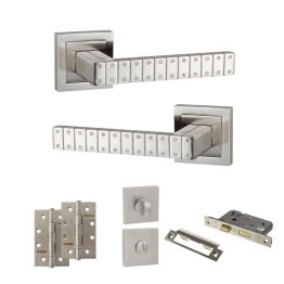 Senza Pari Bianca Door Handle Pack (Bathroom Set - 2.5" CE Bathroom Lock, 4" Slim Knuckle Hinges x2) - Satin Nickel