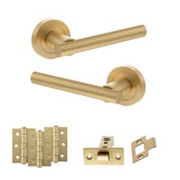 STATUS Nebraska Door Handle Pack (Latch Set - 2.5" CE Latch, 3" Fire Rated Hinges x3) - Satin Brass